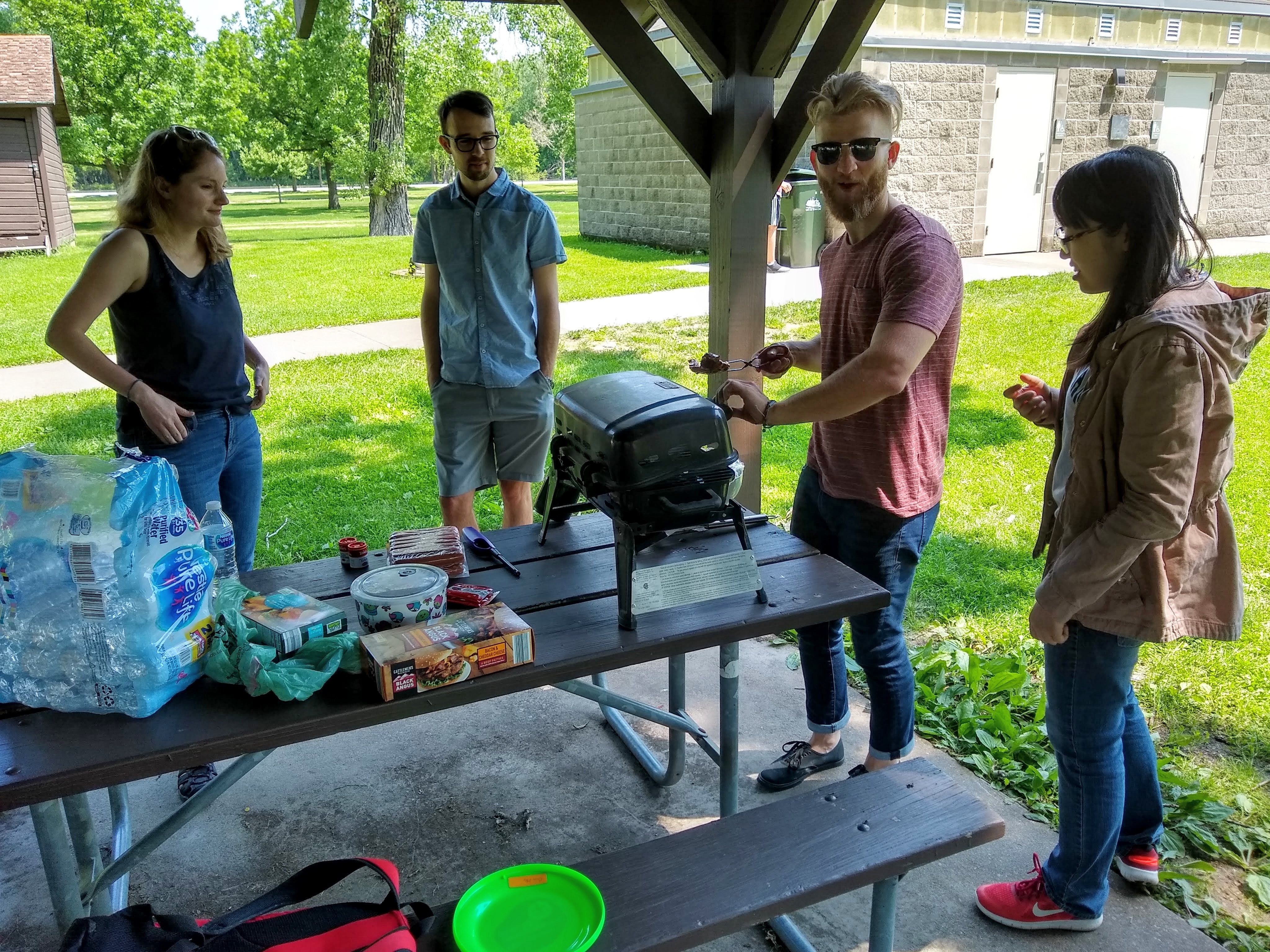 Food cooking on the grill at the lab summer barbecue