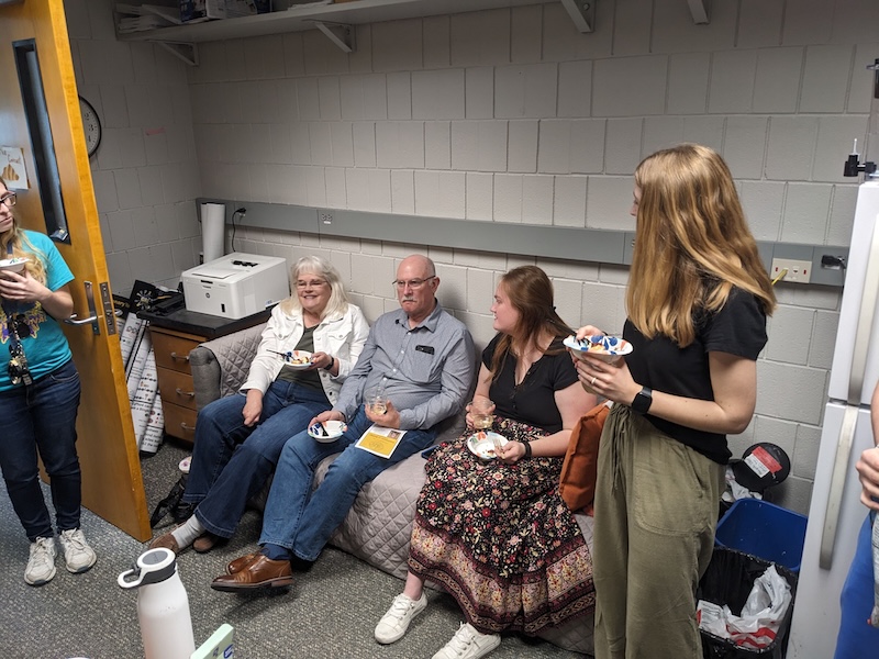 A second photo from Emily O'Brien's MS thesis defense celebration